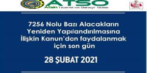 ATSO Üye Aidat Borç Yapılandırmada Son Gün 28 Şubat!